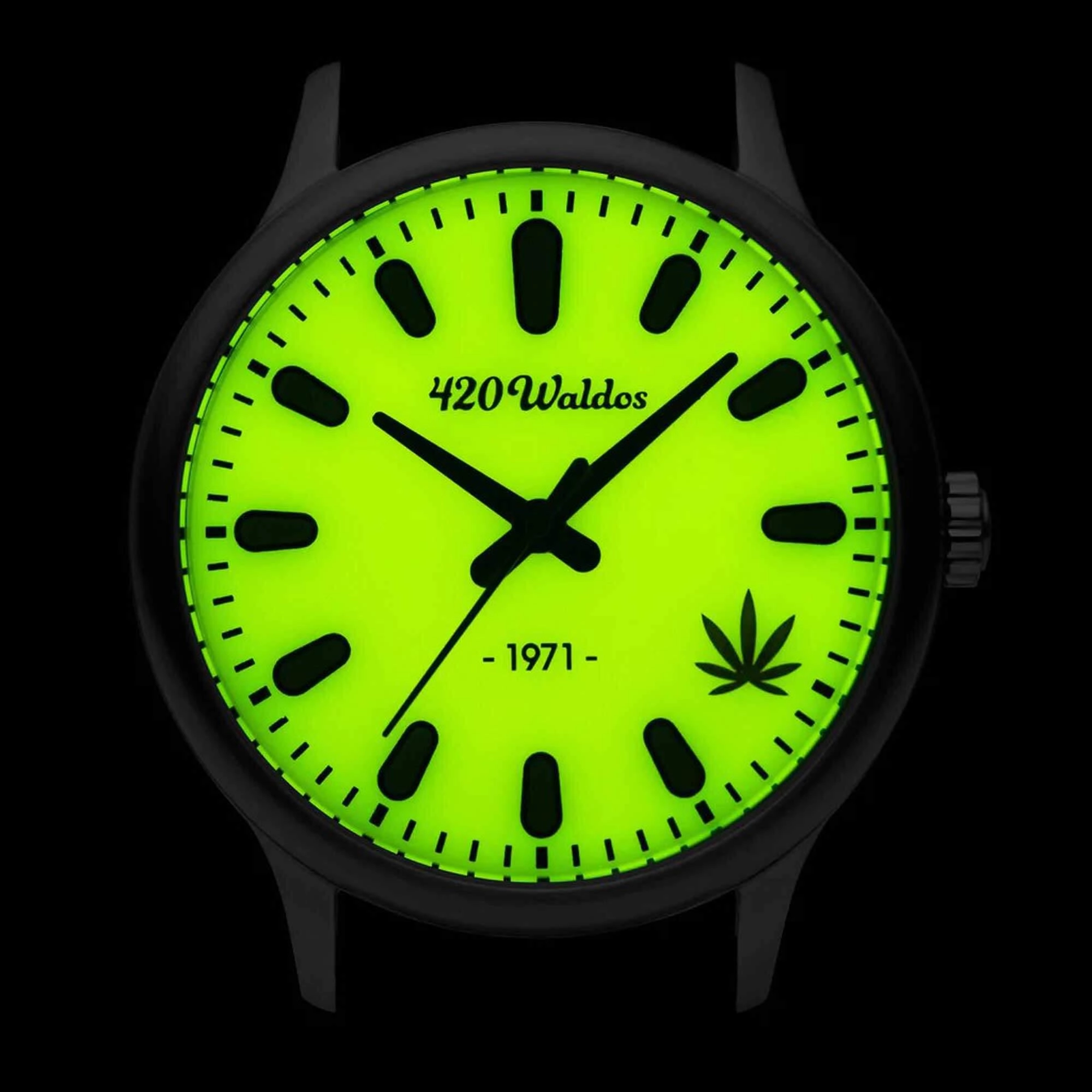 420Waldos Men's Watch - Bud Quartz Steel Case Yellow Dial Dark Brown Strap | W1010