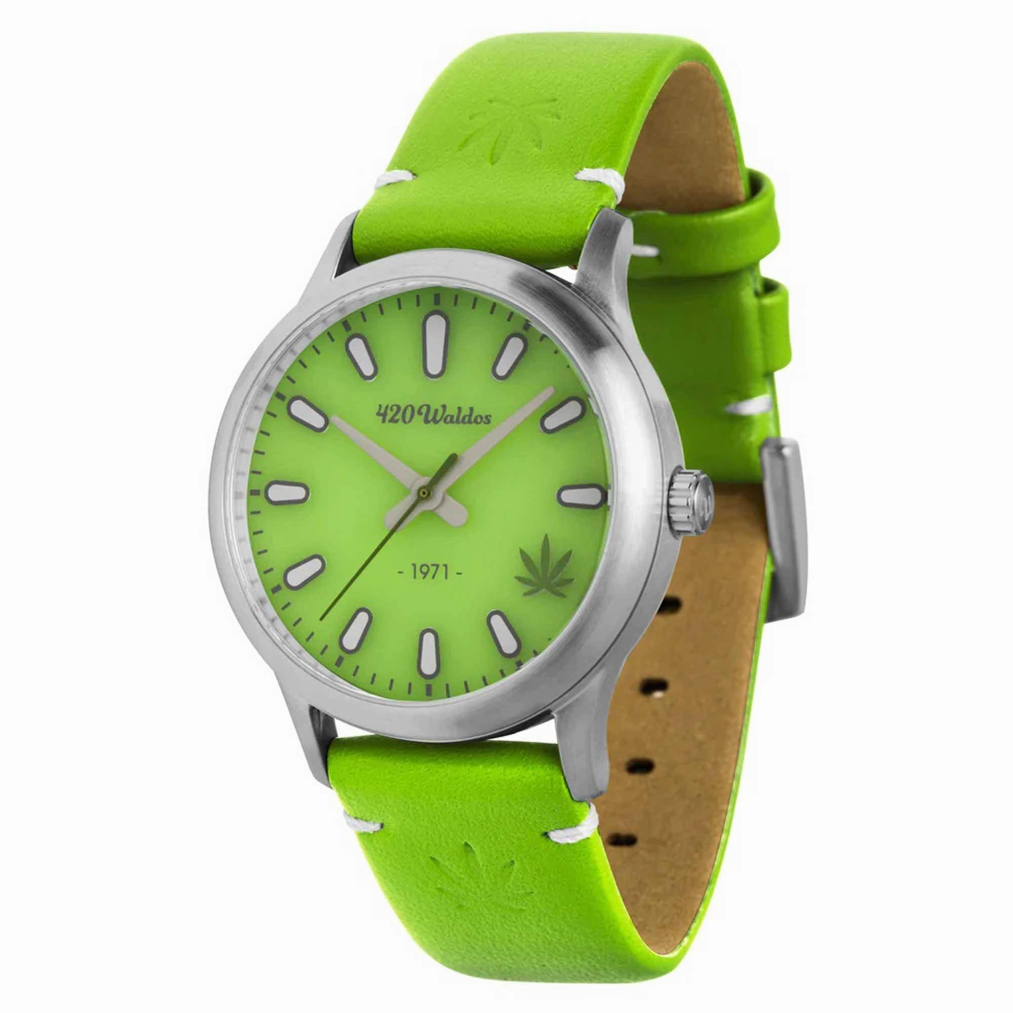 420Waldos Women's Quartz Watch - Mary Jane Green Dial Genuine Leather Strap | W2016