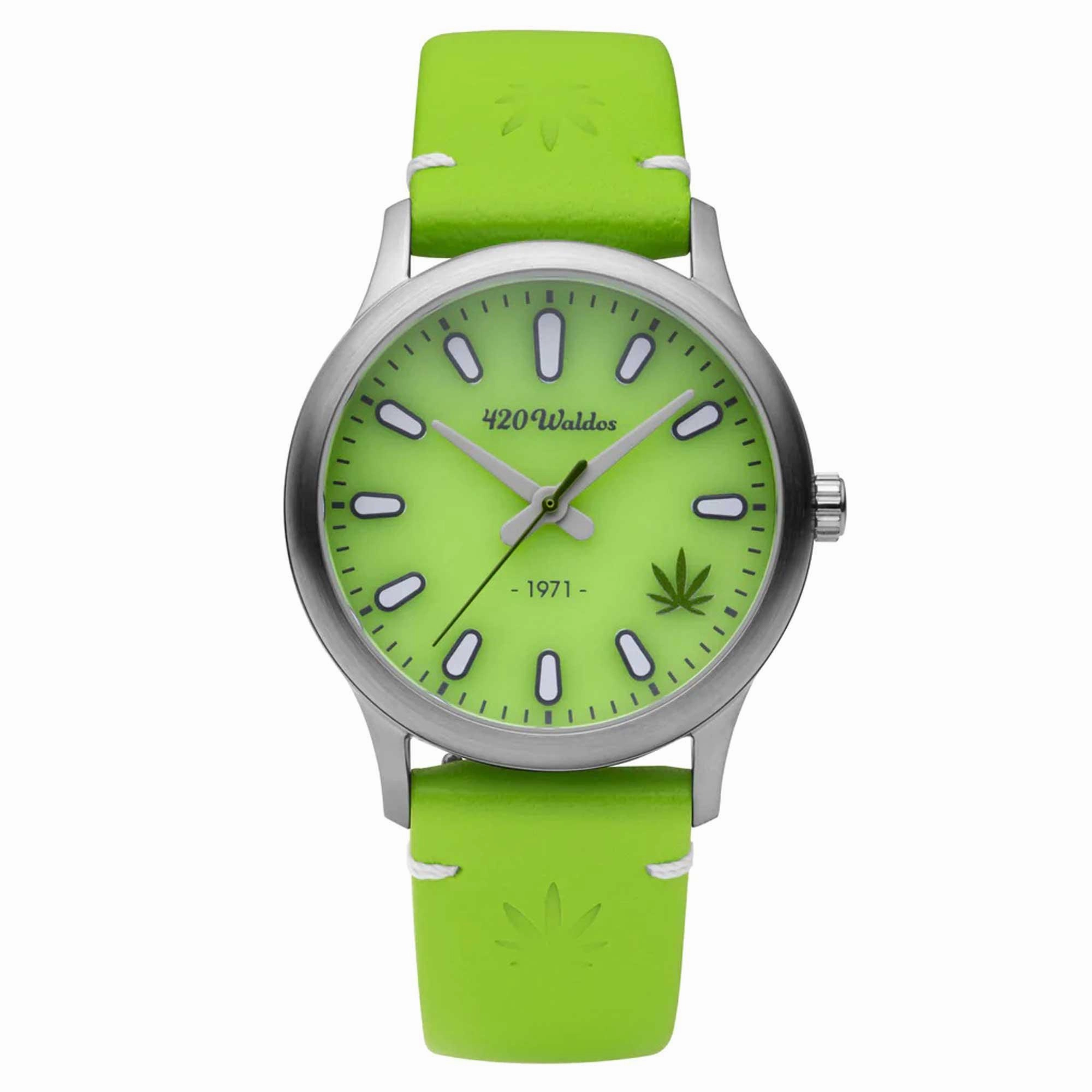 420Waldos Women's Quartz Watch - Mary Jane Green Dial Genuine Leather Strap | W2016