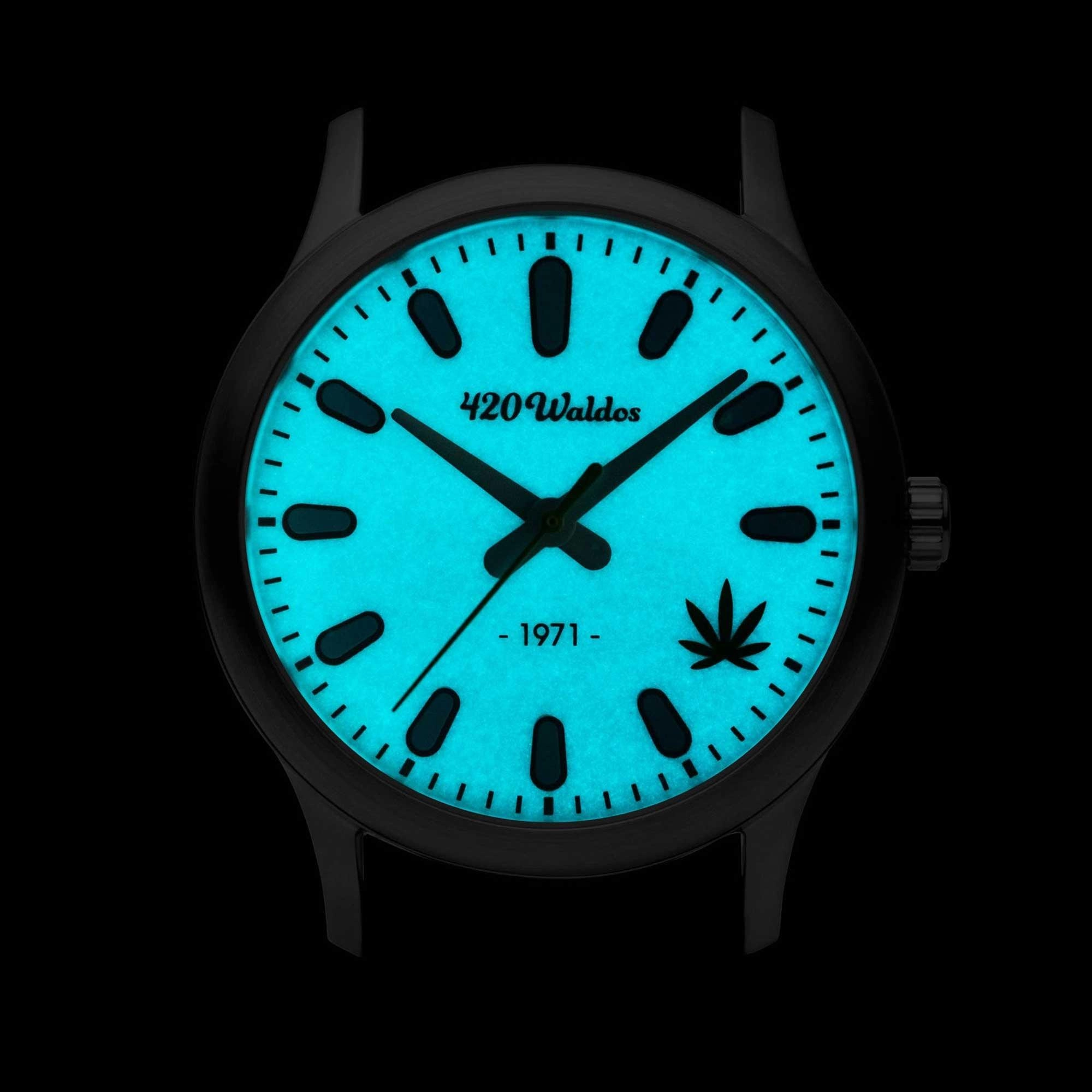 420Waldos Women's Quartz Watch - Mary Jane White Dial Green Leather Strap | W2007