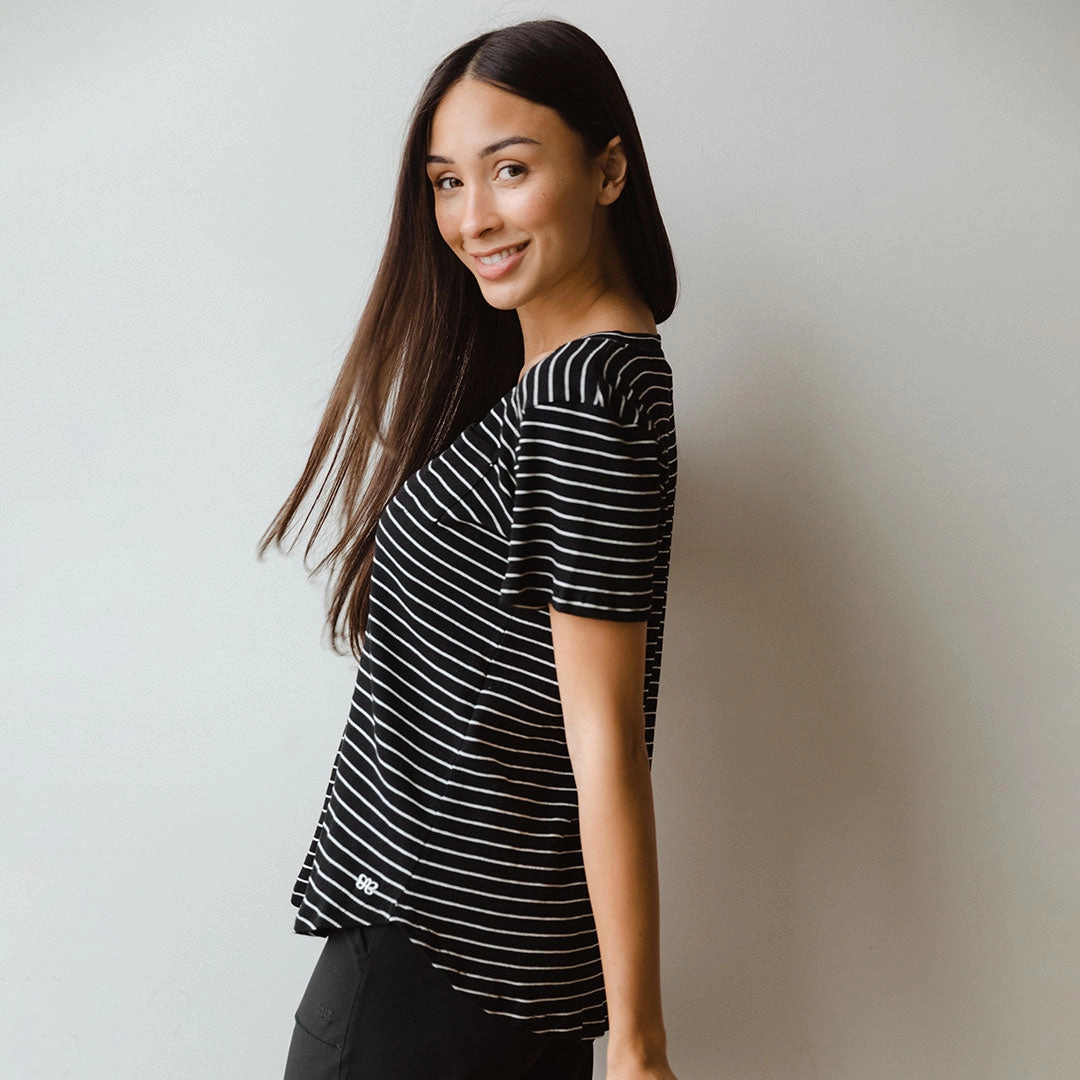 Basic V Neck Tee, Chunky Black and White Stripe