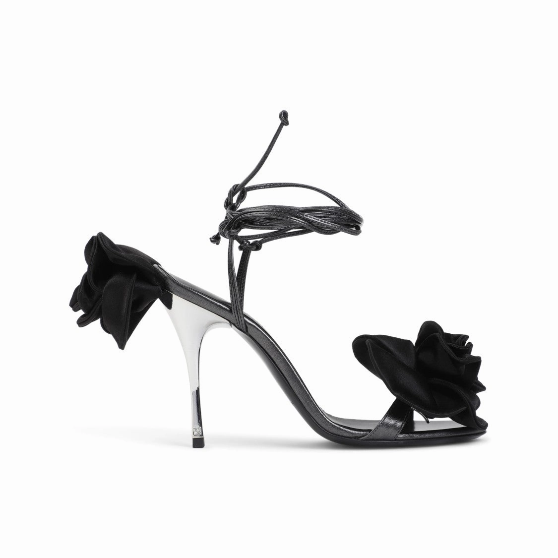 Black Calf Leather Flower Shoes