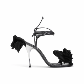 Black Calf Leather Flower Shoes