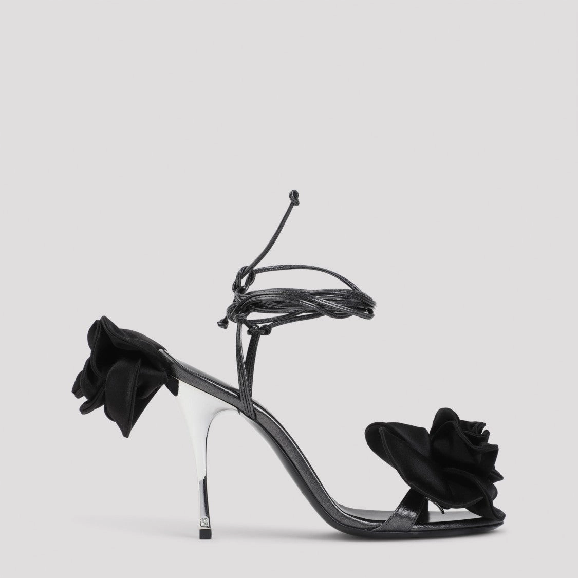Black Calf Leather Flower Shoes