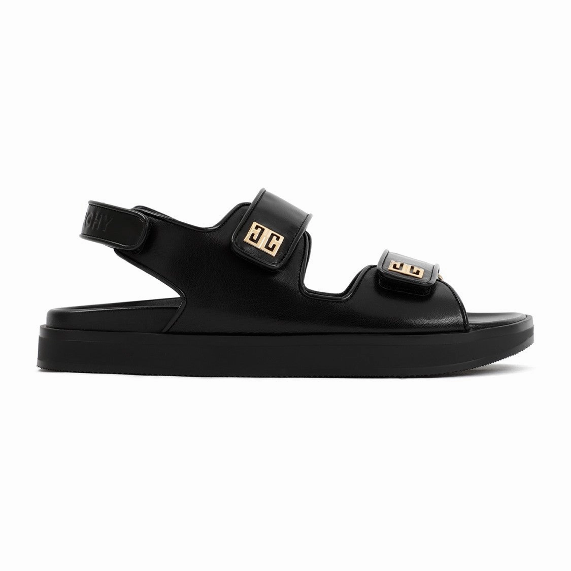Black Leather 4G Strap Flat Sandals