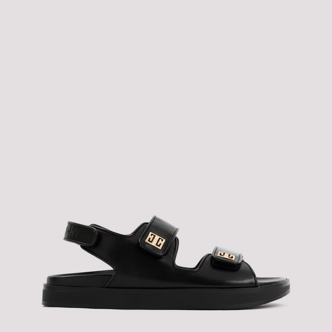 Black Leather 4G Strap Flat Sandals