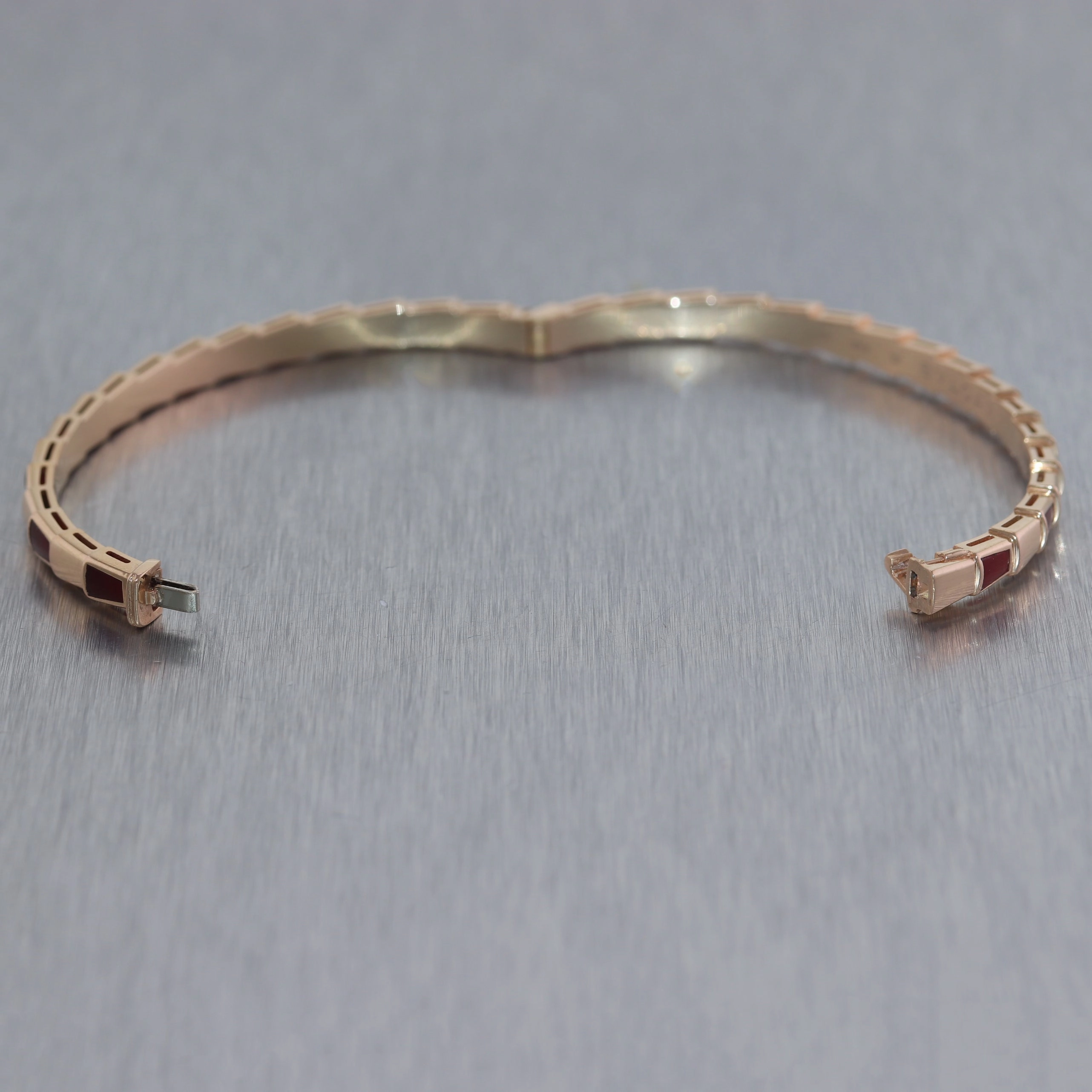BVLGARI 18k Rose Gold Carnelian Serpenti Viper Bangle Bracelet