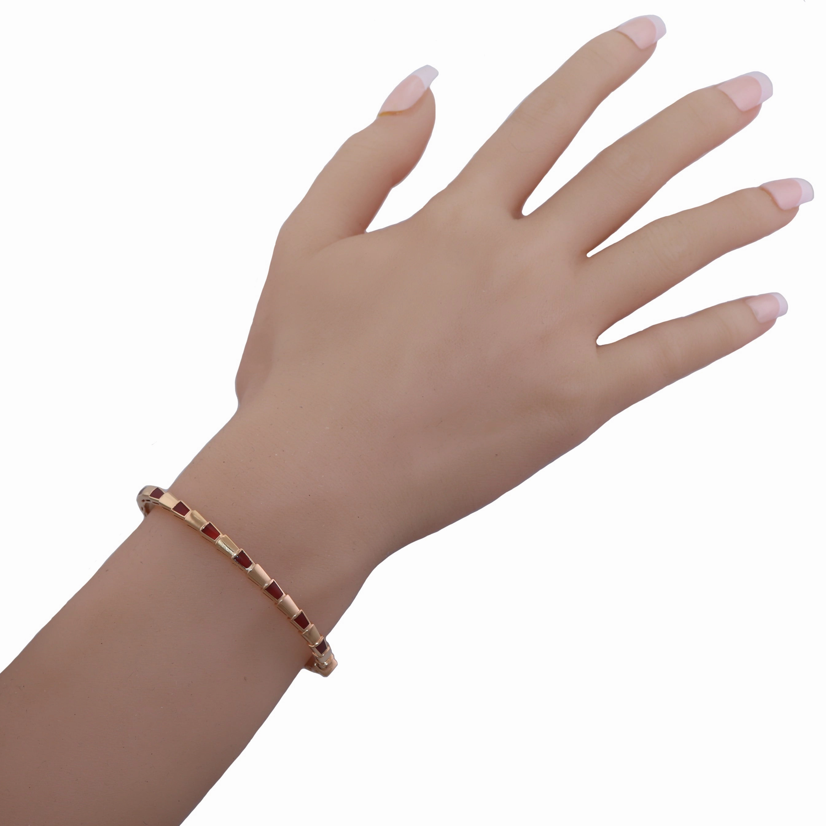 BVLGARI 18k Rose Gold Carnelian Serpenti Viper Bangle Bracelet