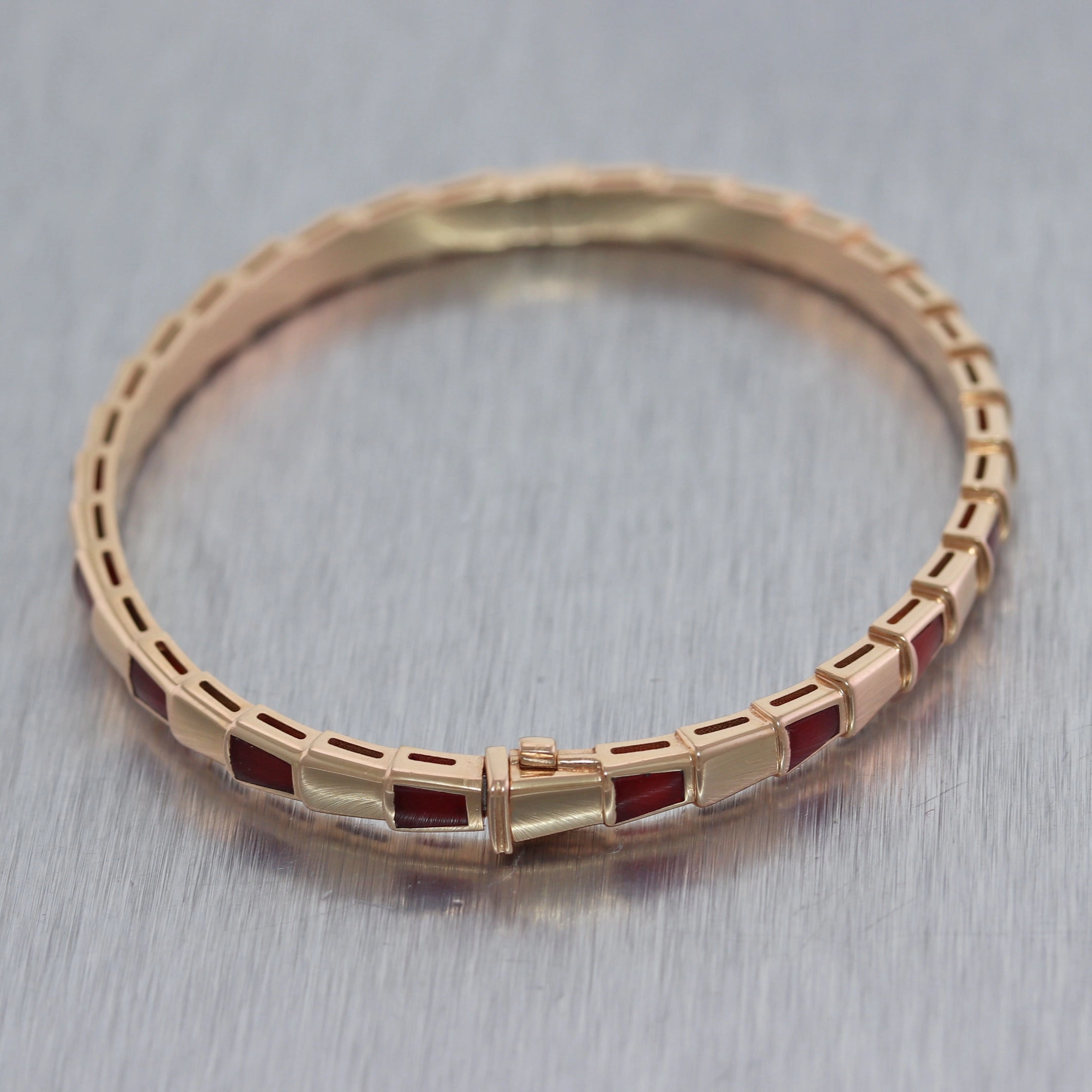 BVLGARI 18k Rose Gold Carnelian Serpenti Viper Bangle Bracelet