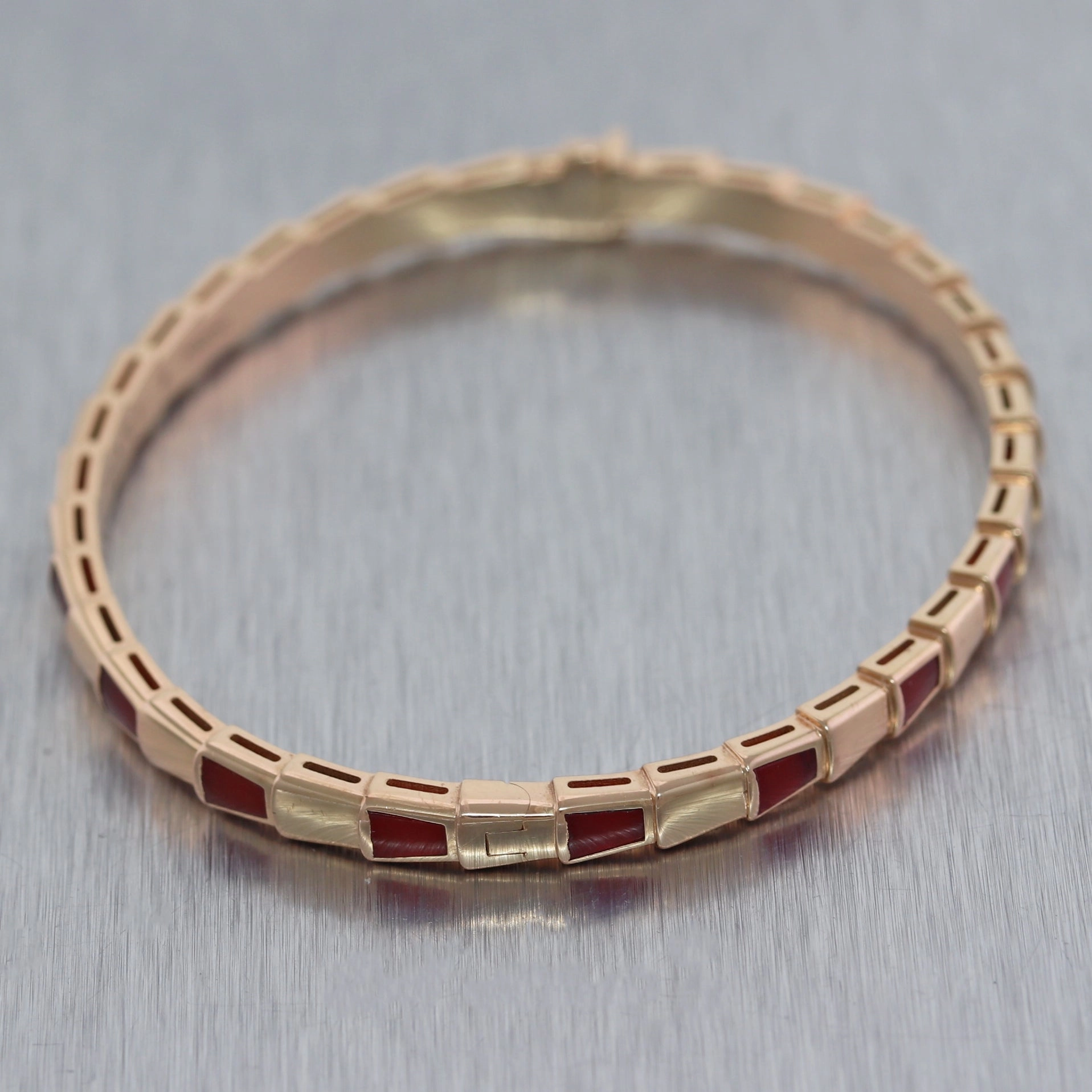 BVLGARI 18k Rose Gold Carnelian Serpenti Viper Bangle Bracelet