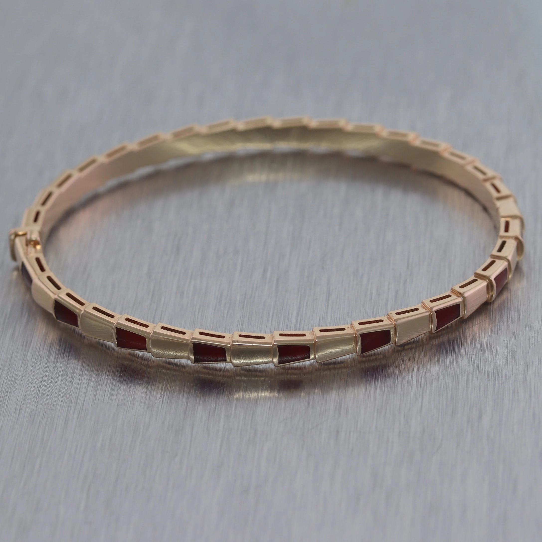 BVLGARI 18k Rose Gold Carnelian Serpenti Viper Bangle Bracelet