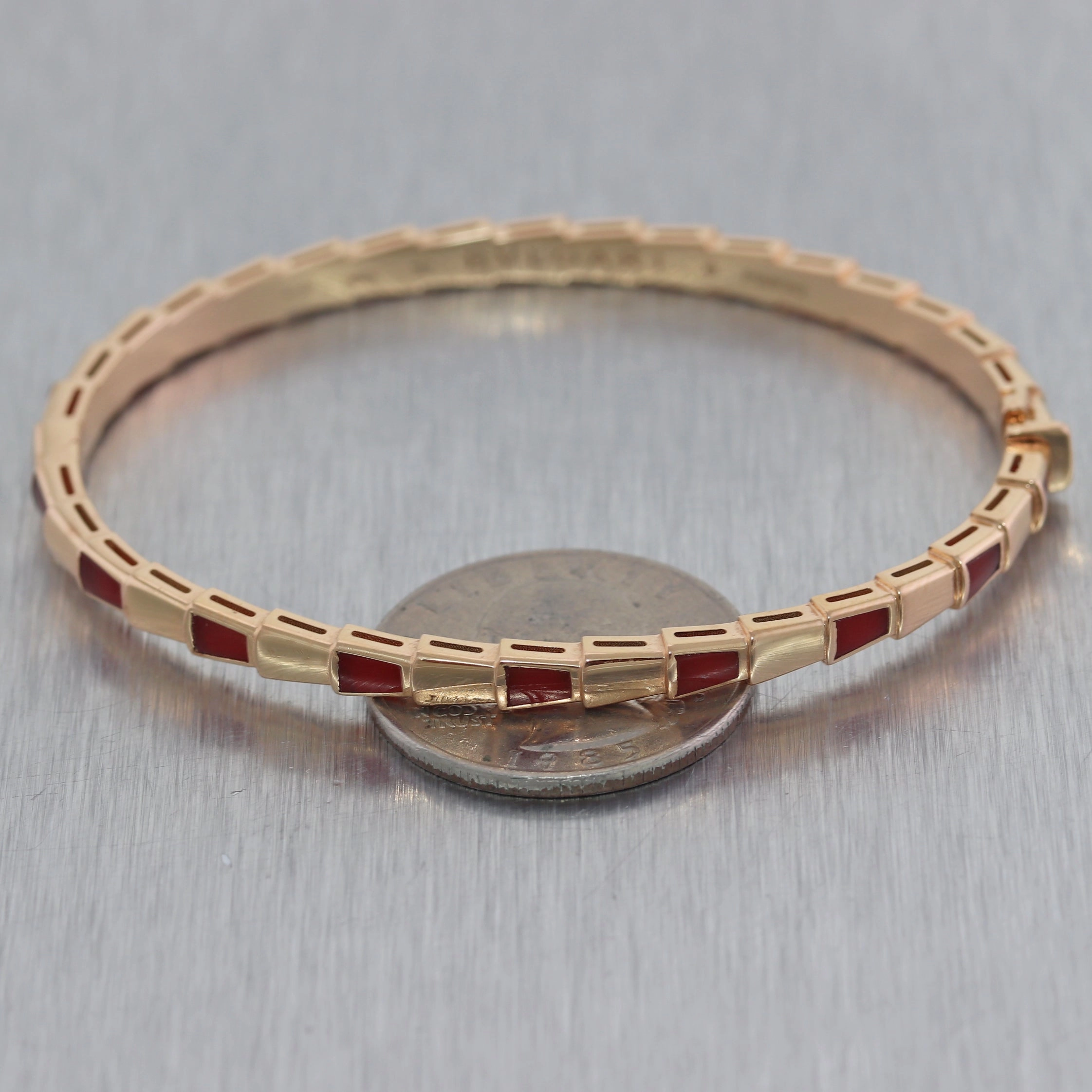 BVLGARI 18k Rose Gold Carnelian Serpenti Viper Bangle Bracelet