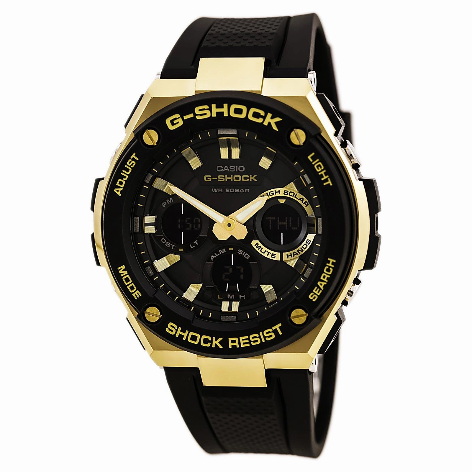 Casio Men's G-Shock Black Resin Strap World Time Ana-Digi Black Dial Quartz Dive Watch | GSTS100G-1A