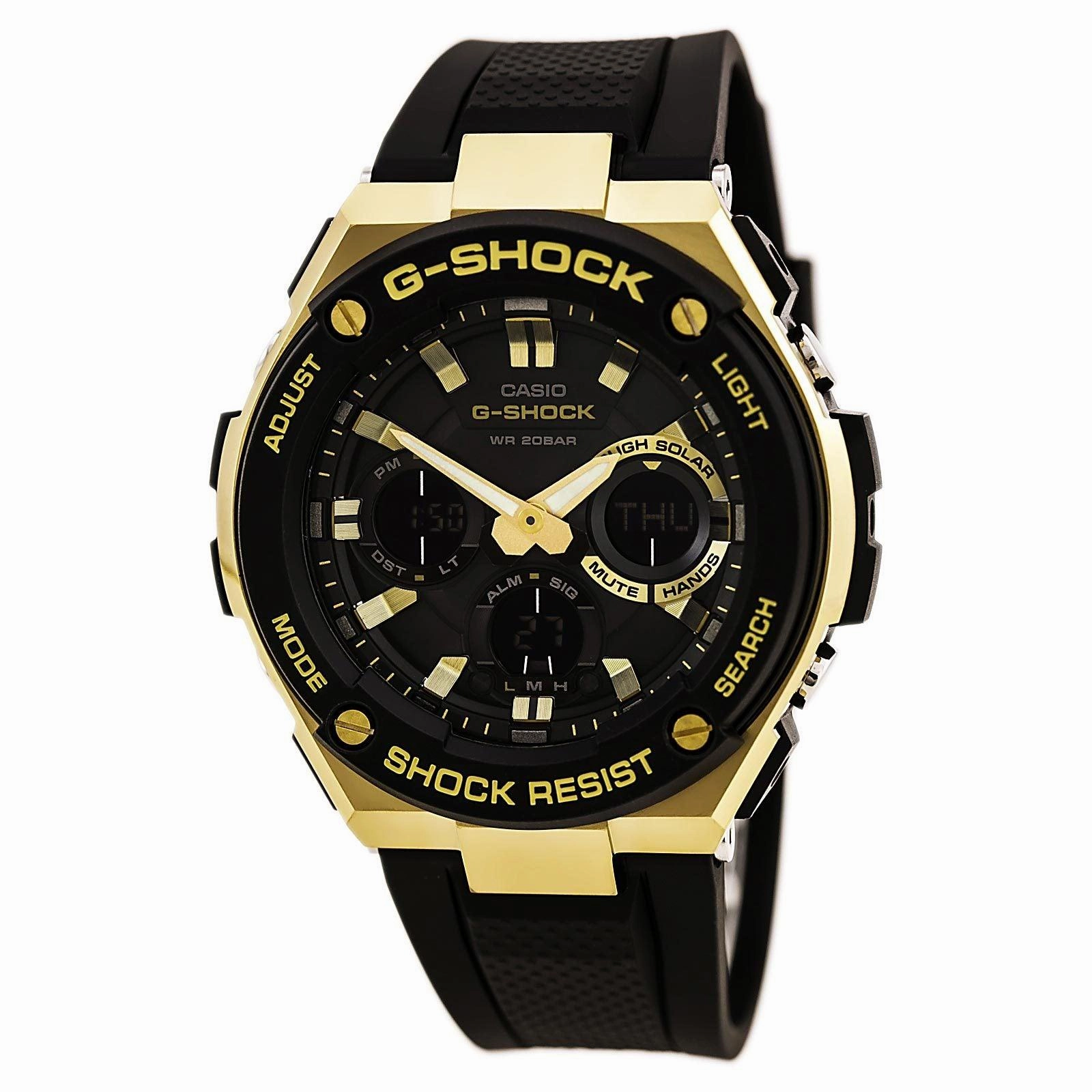 Casio Men's G-Shock Black Resin Strap World Time Ana-Digi Black Dial Quartz Dive Watch | GSTS100G-1A