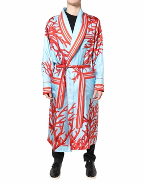 Dolce & Gabbana blue  Print Wrap Robe Coat Men's Jacket (Pre-Owned)
