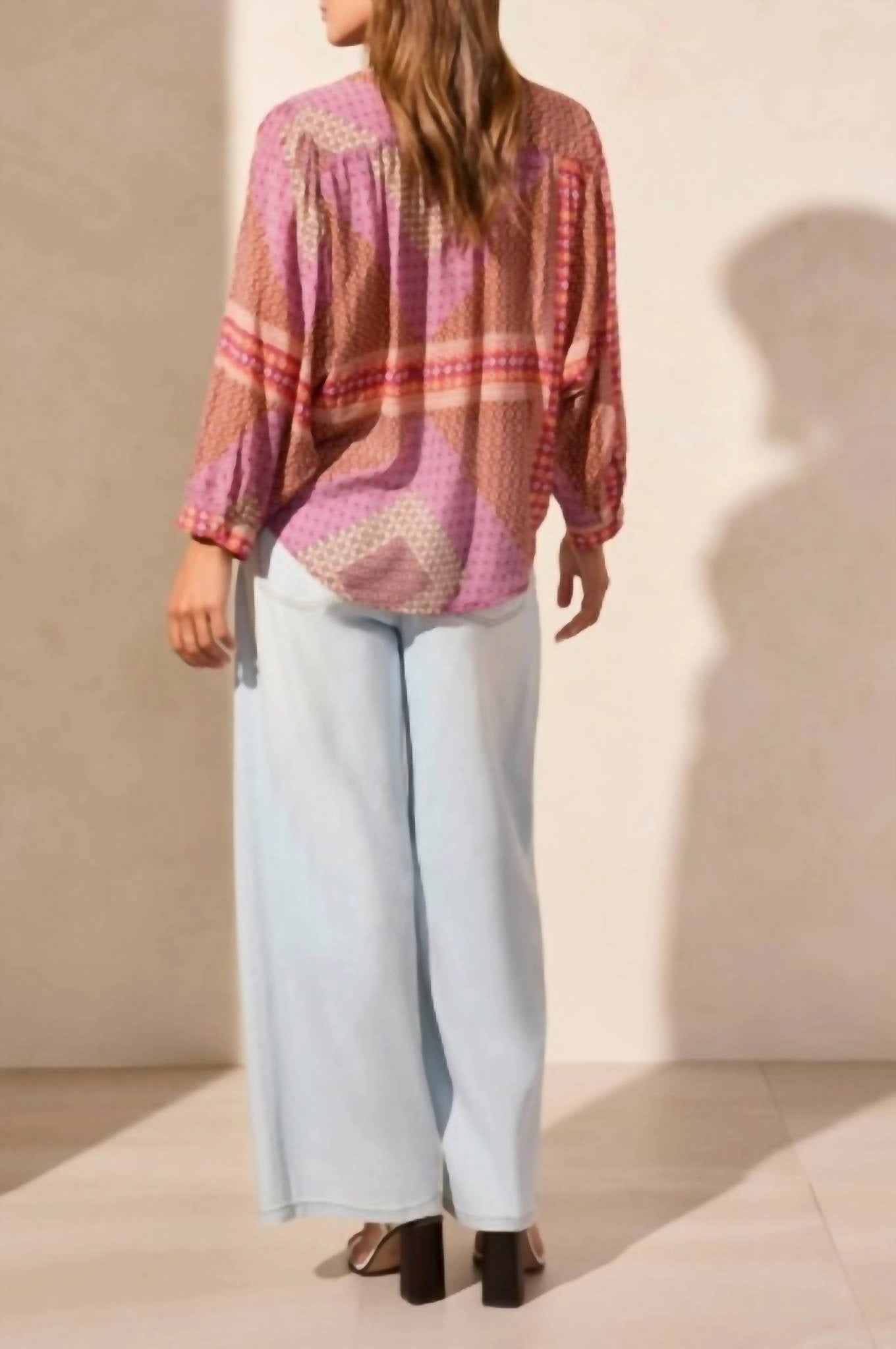 Flowy Dolman Sleeve Blouse With Self-Covering Buttons In Passionfruit