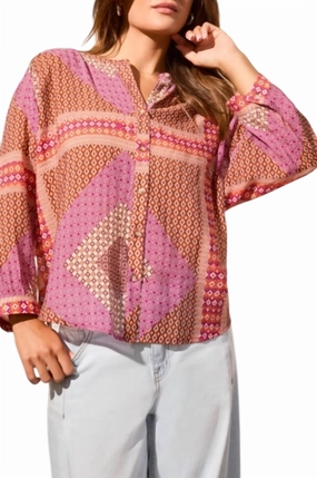 Flowy Dolman Sleeve Blouse With Self-Covering Buttons In Passionfruit