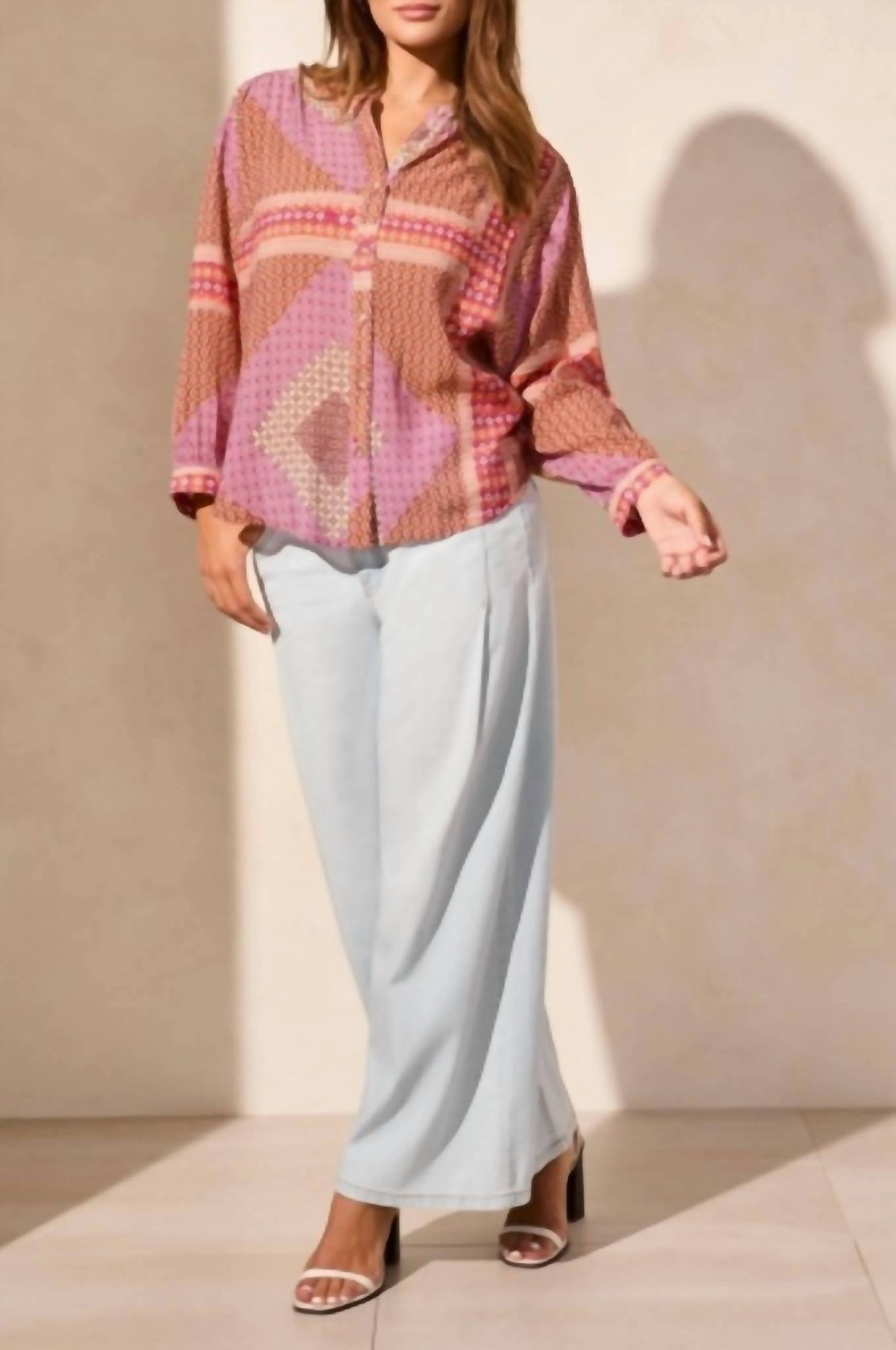 Flowy Dolman Sleeve Blouse With Self-Covering Buttons In Passionfruit