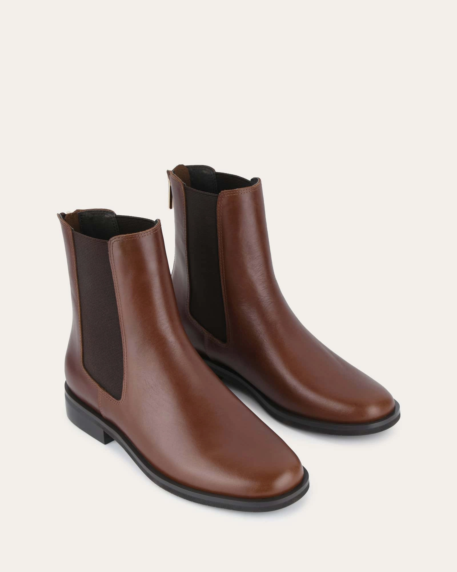 GABE FLAT ANKLE BOOTS DARK CHOCOLATE LEATHER