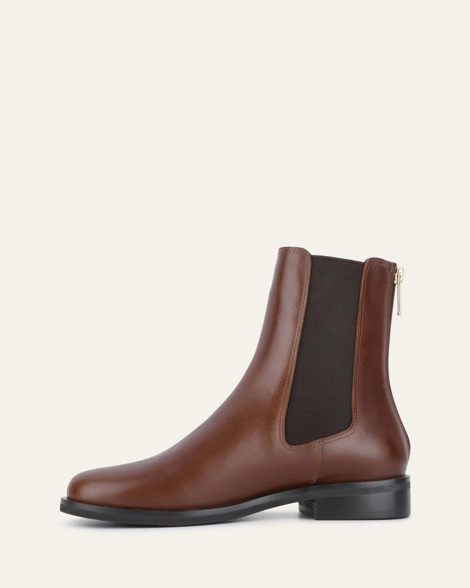 GABE FLAT ANKLE BOOTS DARK CHOCOLATE LEATHER
