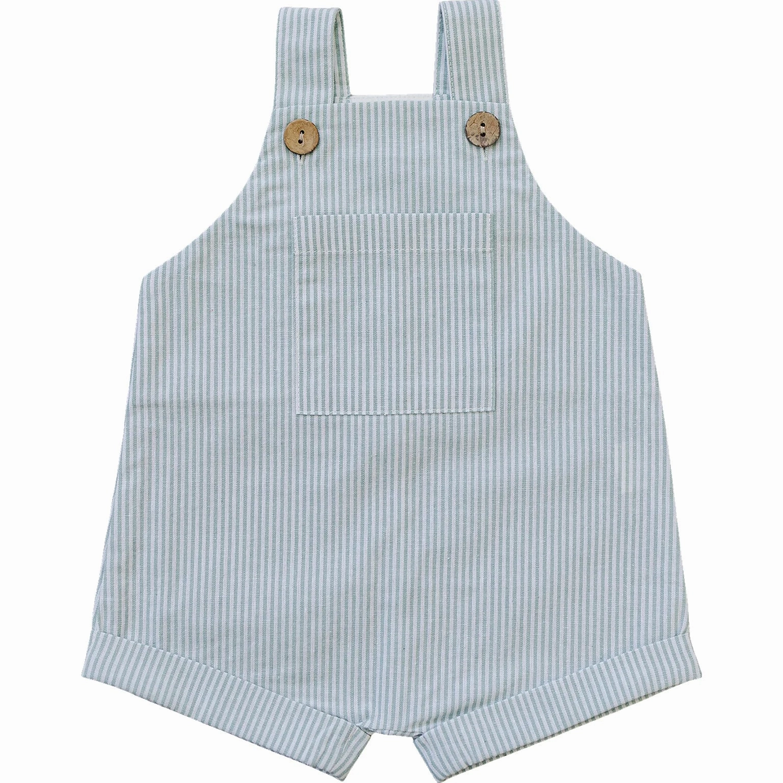 Green Short Stripe Linen Overalls