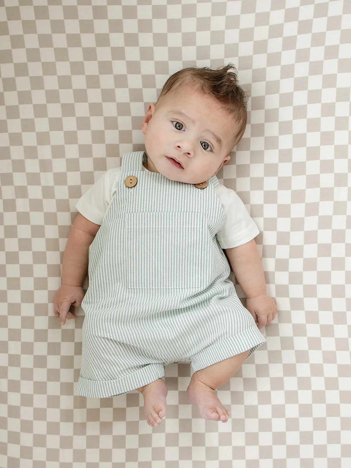 Green Short Stripe Linen Overalls