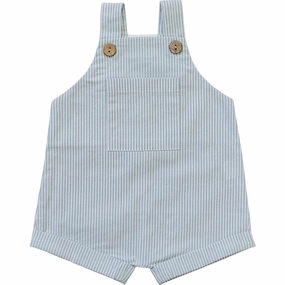 Green Short Stripe Linen Overalls
