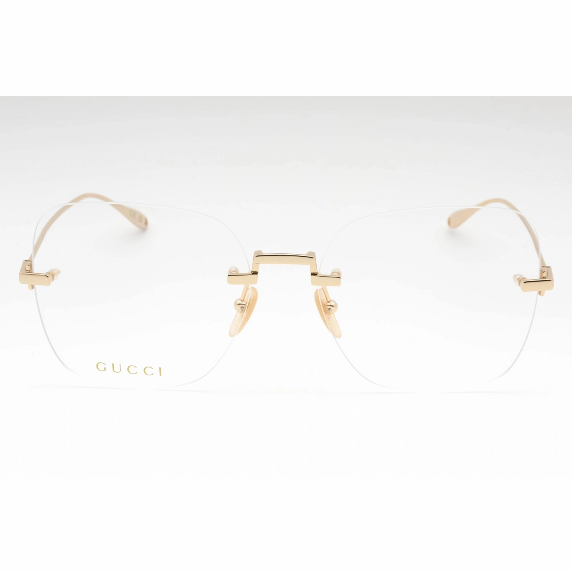 Gucci Women's Eyeglasses - Gold Metal Square Rimless Frame Clear Lens | GG1150O 002