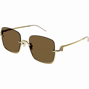Gucci Women's Sunglasses - Gold Metal Half Rim Square Frame Brown Lens | GG1279S 002