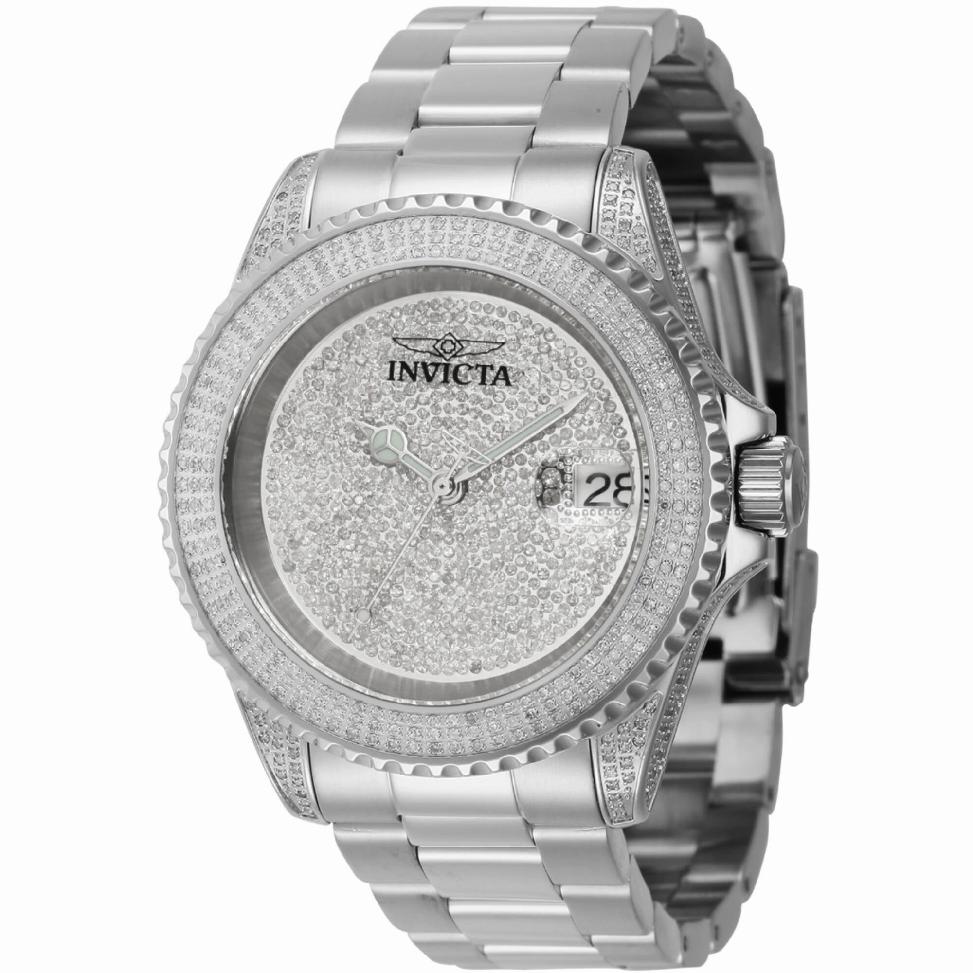 Invicta Men's Watch - Pro Diver Automatic Diamond Pave Rhodium Dial Bracelet | 35663