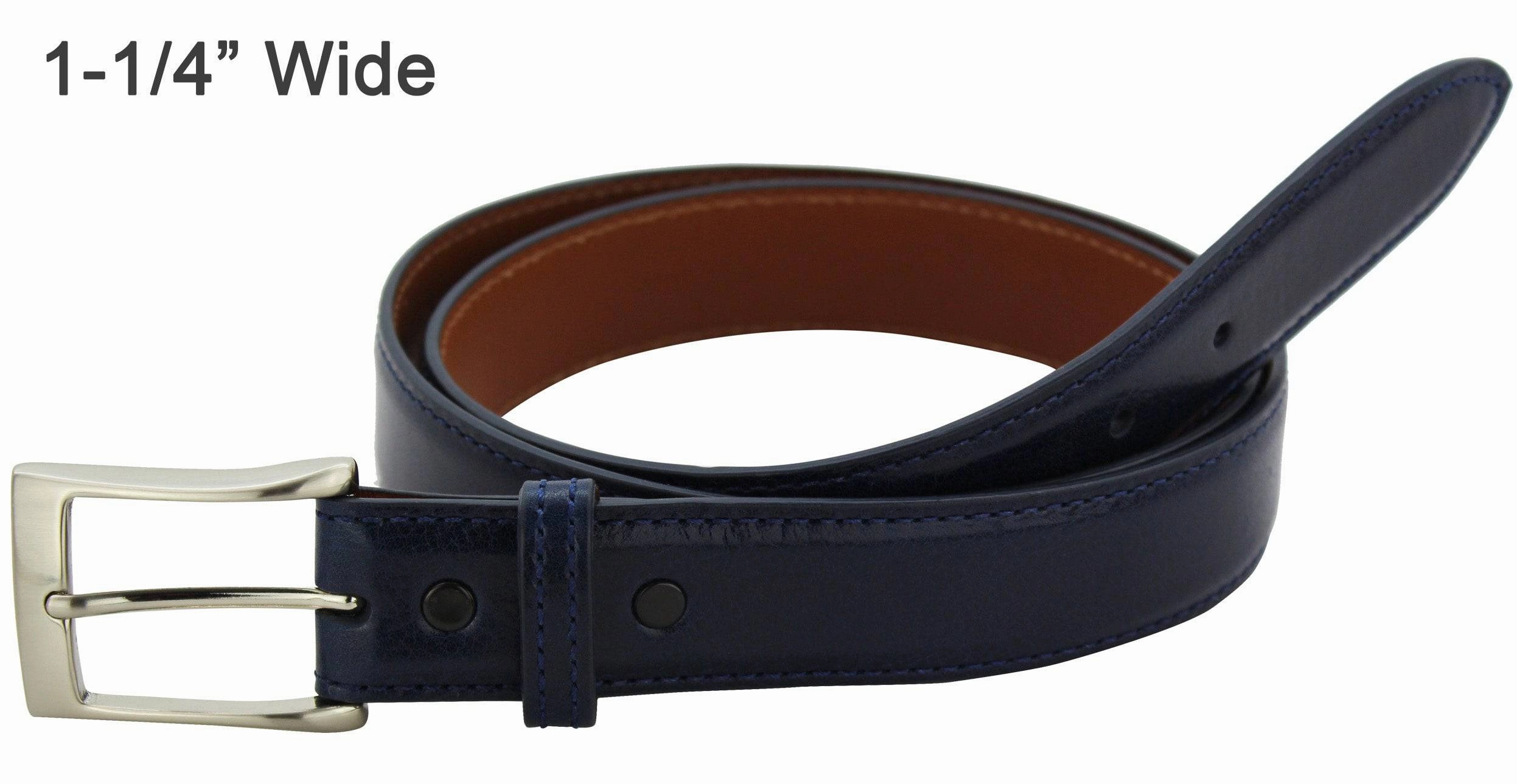 Men's Navy Blue Italian Calf Leather Designer Full Grain Leather Belt **Made To Order Allow 5 To 6 Weeks To Ship