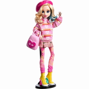 Monster High HXJ05 Wednesday Doll with Beret and Backpack, Doll Stand
