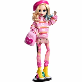 Monster High HXJ05 Wednesday Doll with Beret and Backpack, Doll Stand