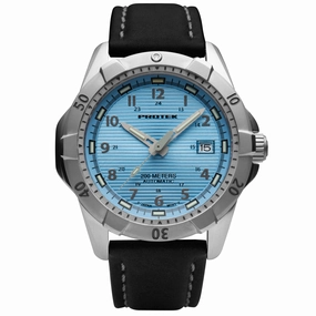ProTek Men's Watch - Dive Automatic Light Blue Dial Black Leather Strap | 2207