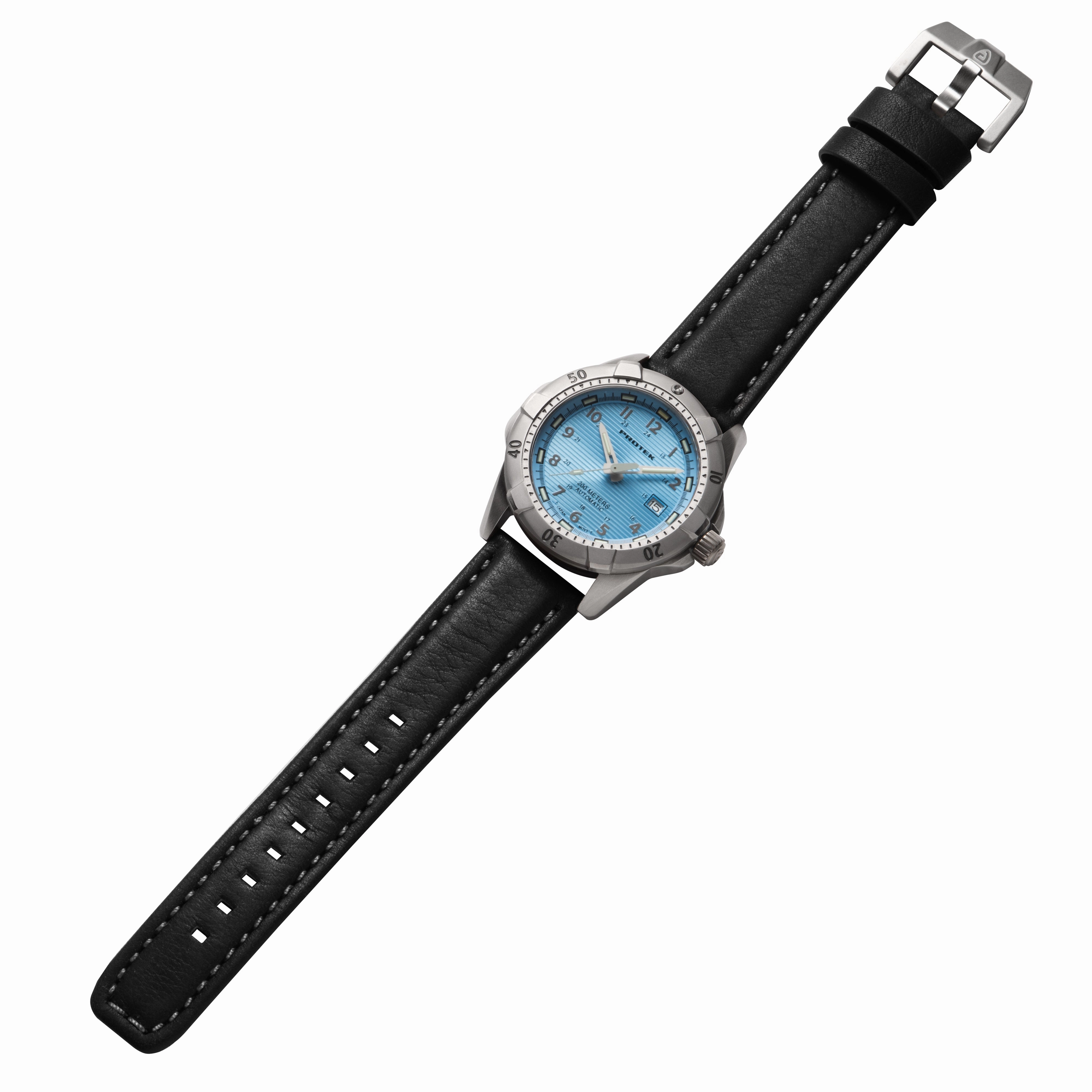 ProTek Men's Watch - Dive Automatic Light Blue Dial Black Leather Strap | 2207