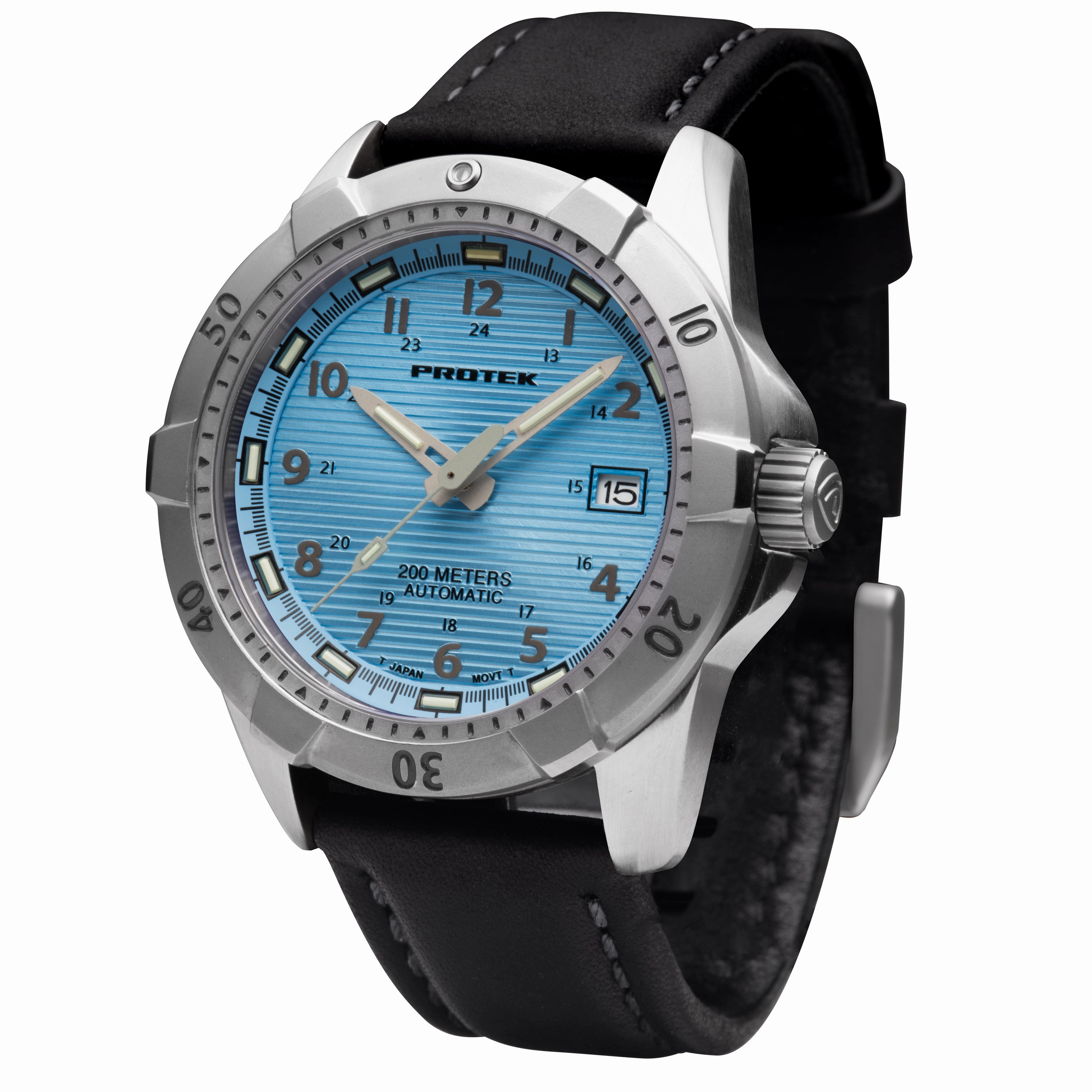 ProTek Men's Watch - Dive Automatic Light Blue Dial Black Leather Strap | 2207