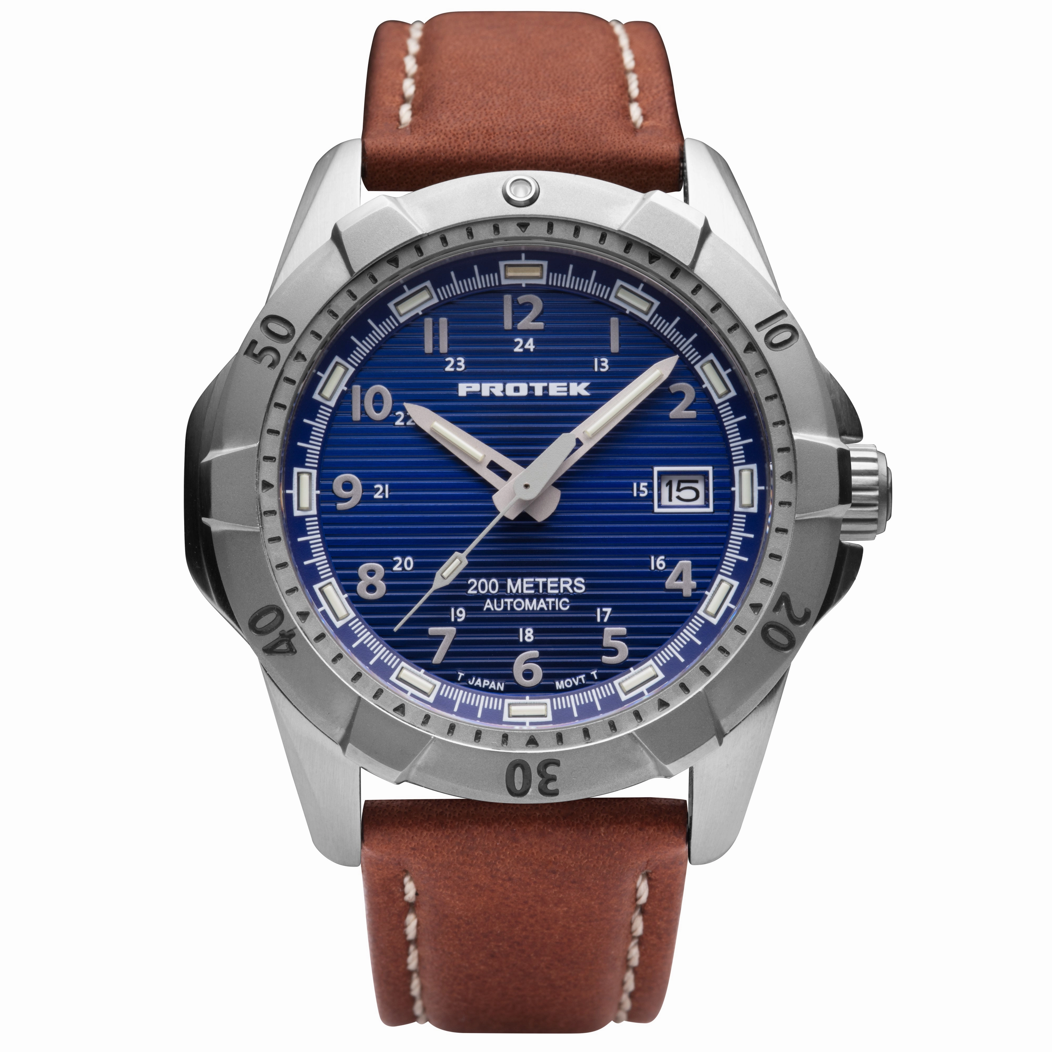 ProTek Men's Watch - Dive Rotating Bezel Automatic Blue Dial Brown Strap | 2203