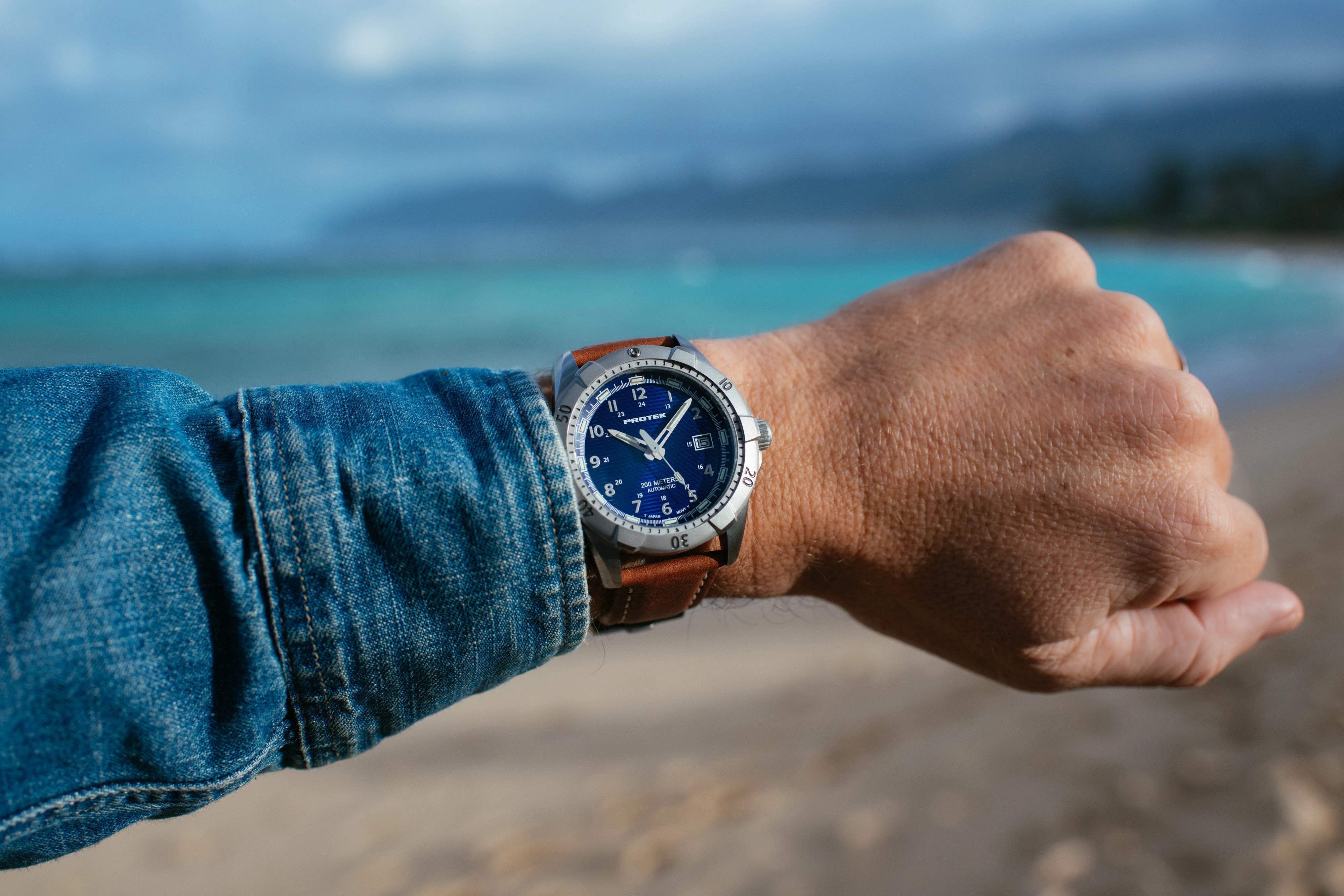 ProTek Men's Watch - Dive Rotating Bezel Automatic Blue Dial Brown Strap | 2203
