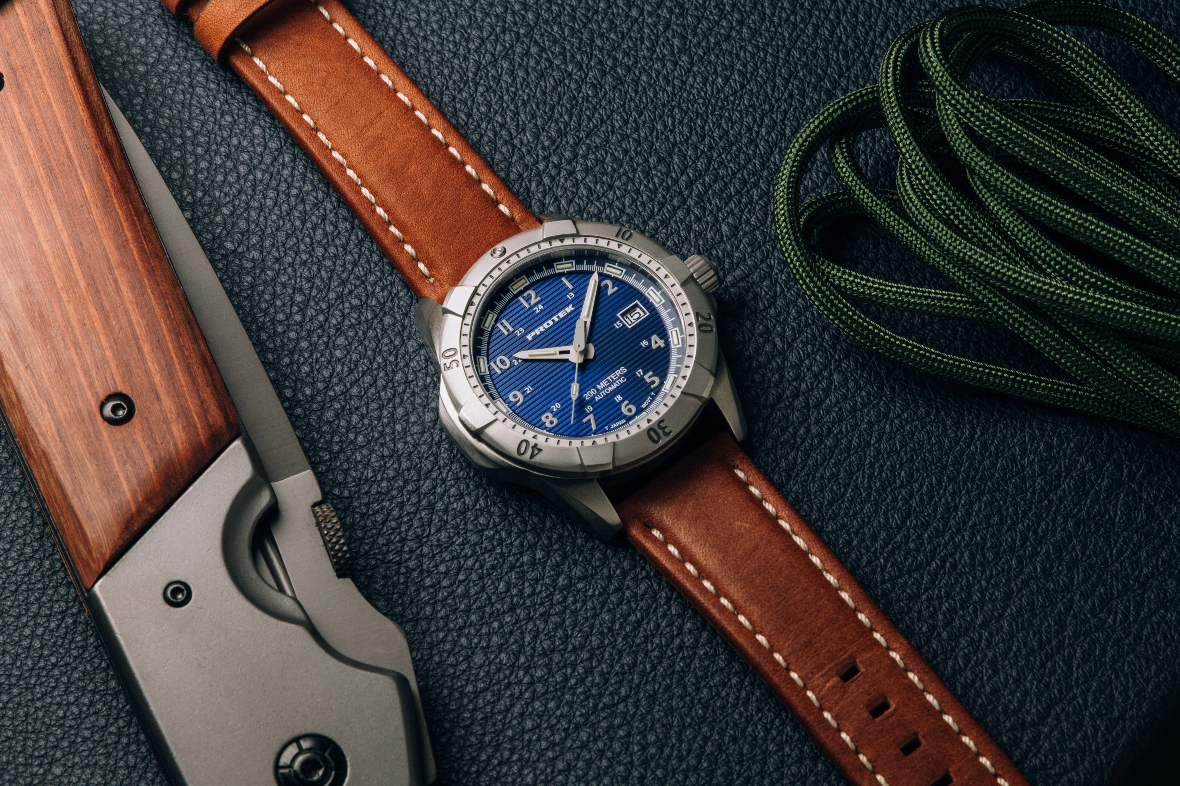 ProTek Men's Watch - Dive Rotating Bezel Automatic Blue Dial Brown Strap | 2203
