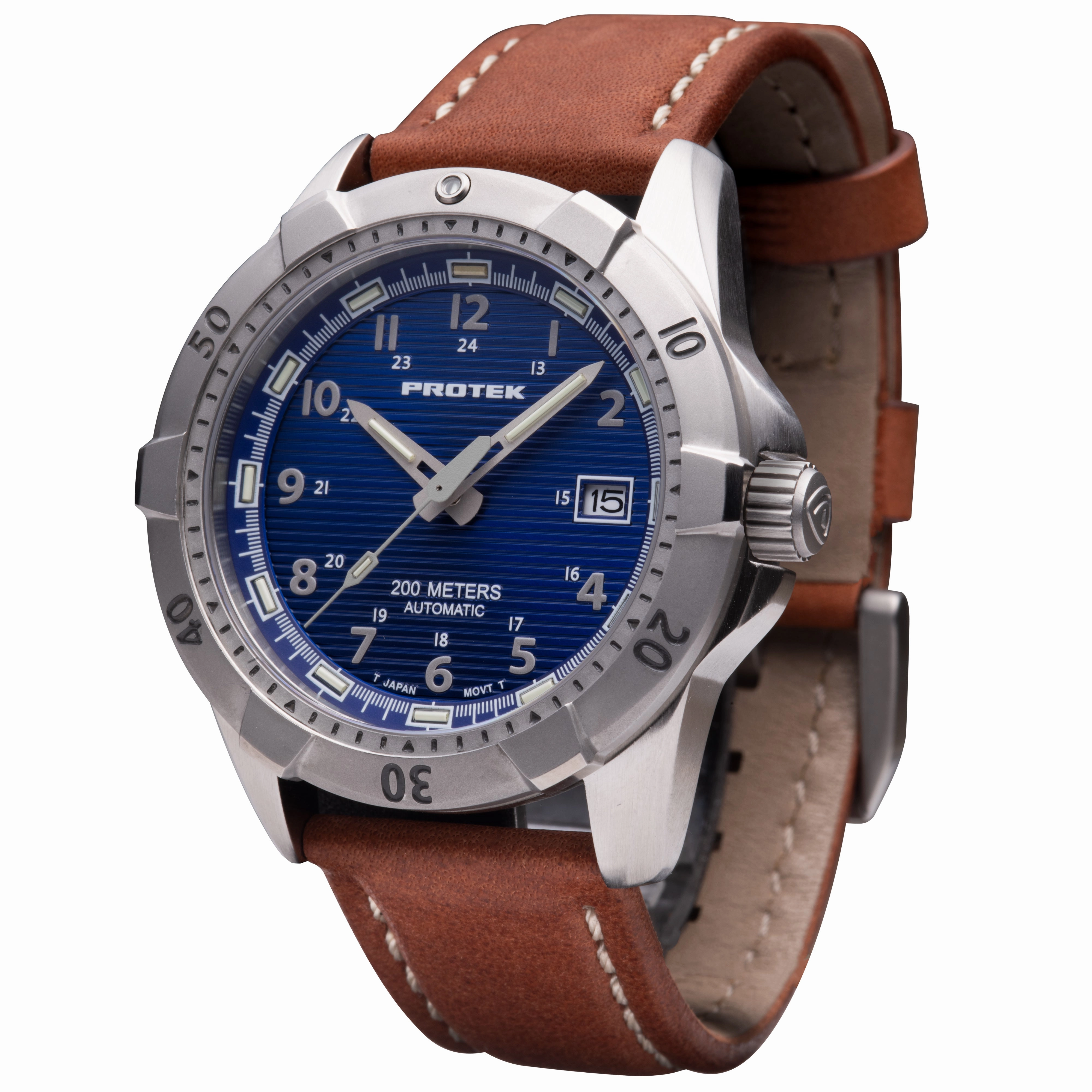 ProTek Men's Watch - Dive Rotating Bezel Automatic Blue Dial Brown Strap | 2203