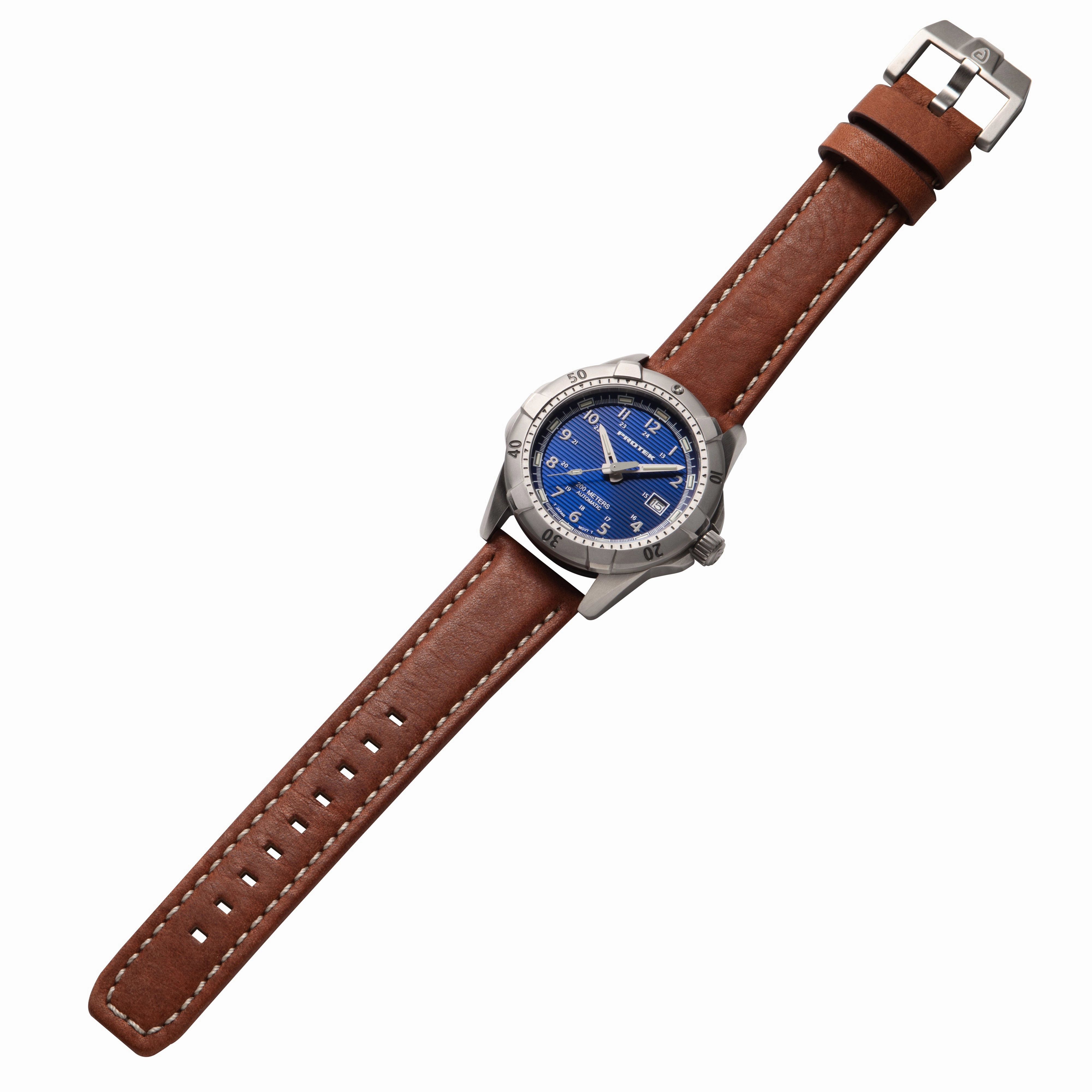 ProTek Men's Watch - Dive Rotating Bezel Automatic Blue Dial Brown Strap | 2203