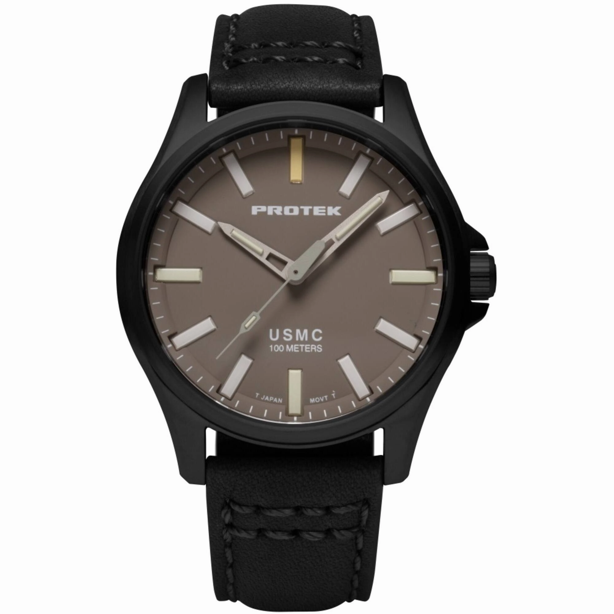 Protek Men's Watch - USMC Series Quartz Sand Dial Black Genuine Leather Strap | 3106