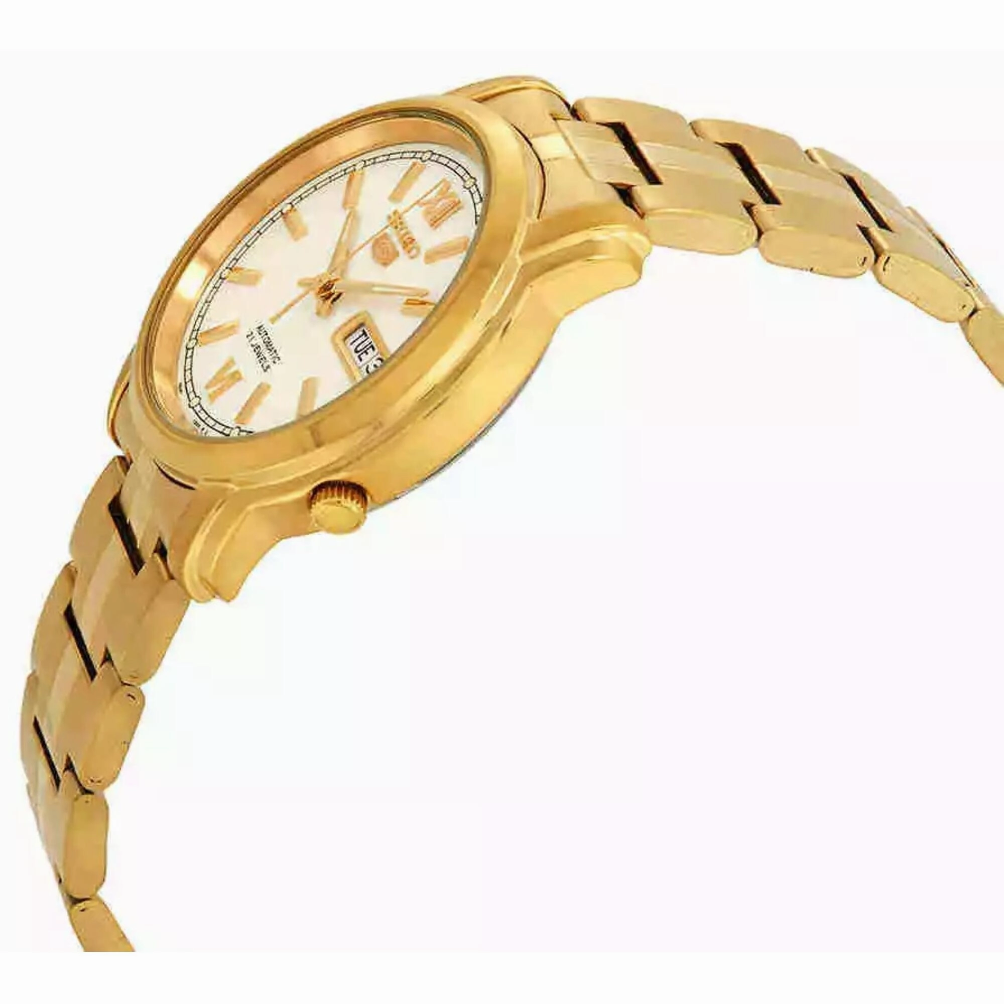Seiko Men's Watch - Seiko 5 Automatic White Dial Yellow Gold Bracelet | SNKK84