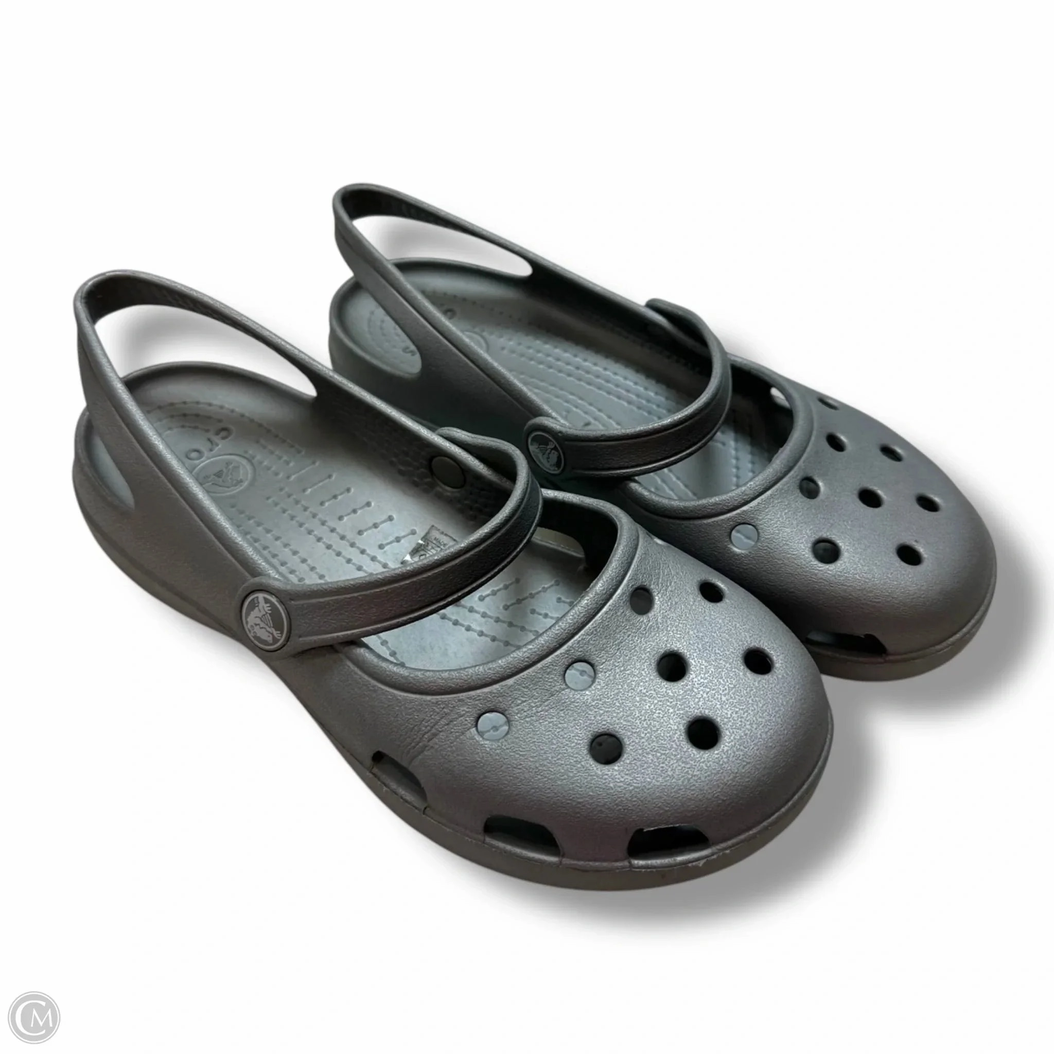 Shoes Flats By Crocs In Silver, Size: 6