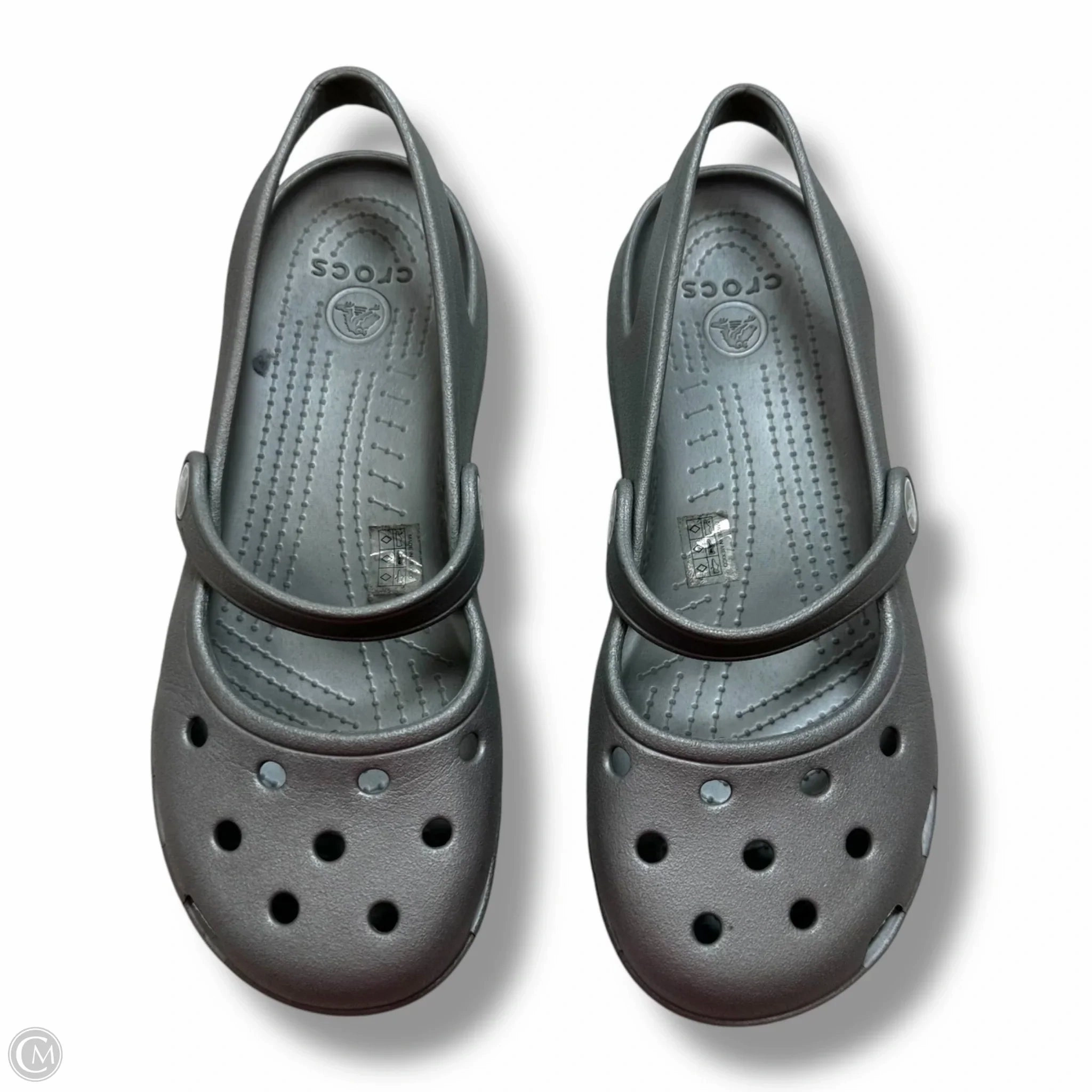 Shoes Flats By Crocs In Silver, Size: 6