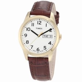 Timex Men's Elevated Classics Dress Gold Tone Stainless Steel Brown Leather Strap White Dial Watch T2N065