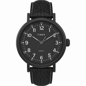 Timex Men's Watch - Standard Black Indiglo Light-Up Dial Leather Strap | TW2T91000