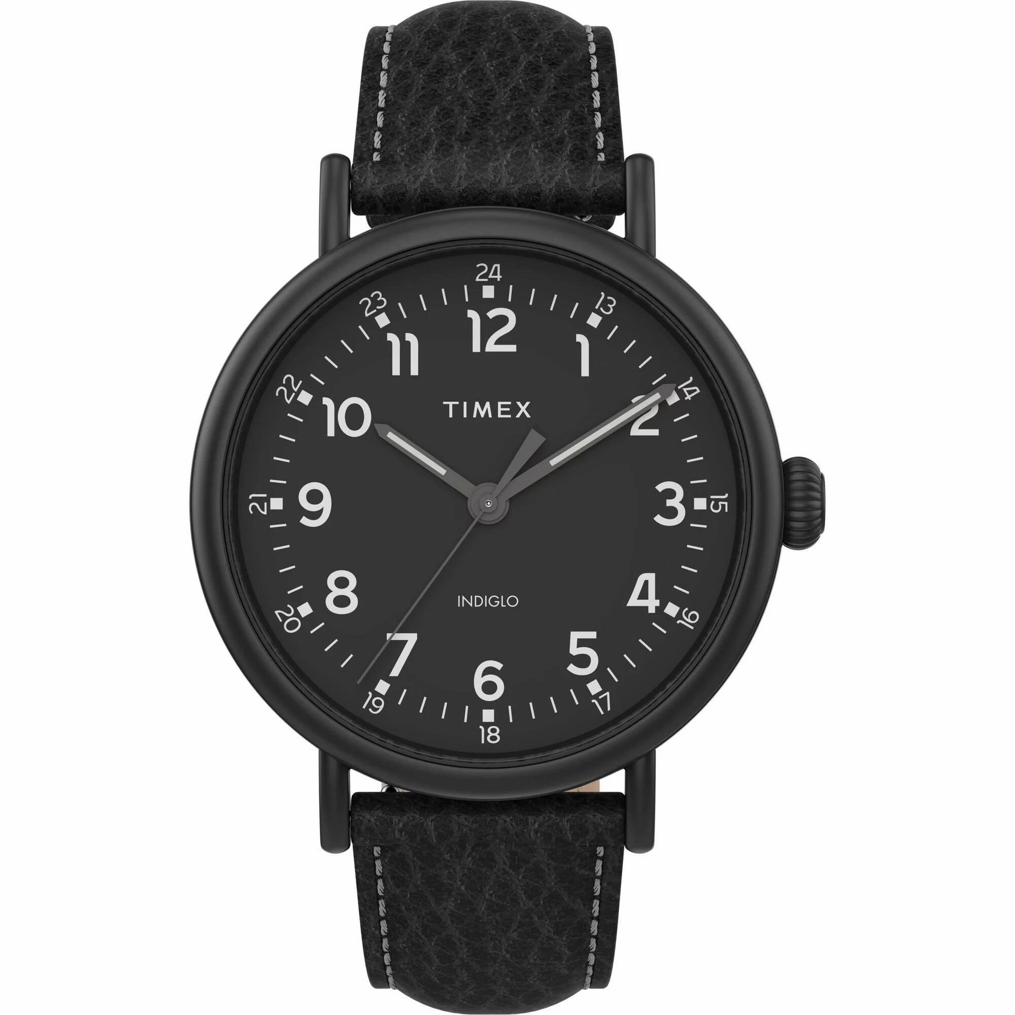 Timex Men's Watch - Standard Black Indiglo Light-Up Dial Leather Strap | TW2T91000