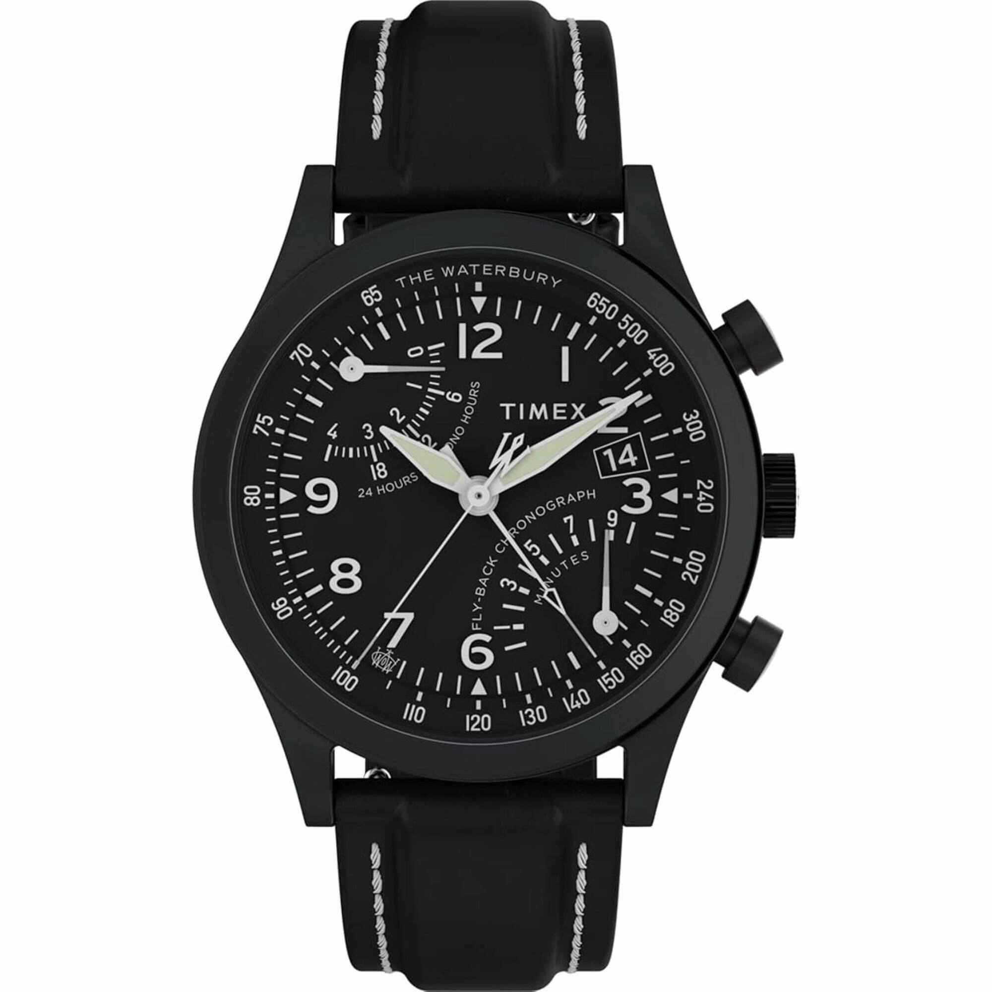 Timex Men's Watch - Waterbury Traditional Fly Back Chrono Black Strap | TW2W48000VQ