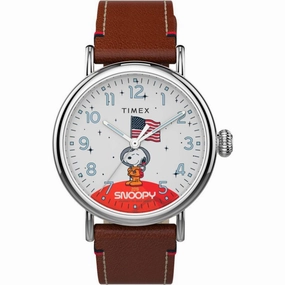 Timex Unisex Watch - Standard Space Snoopy Brown Leather Strap Quartz | TW2T92300